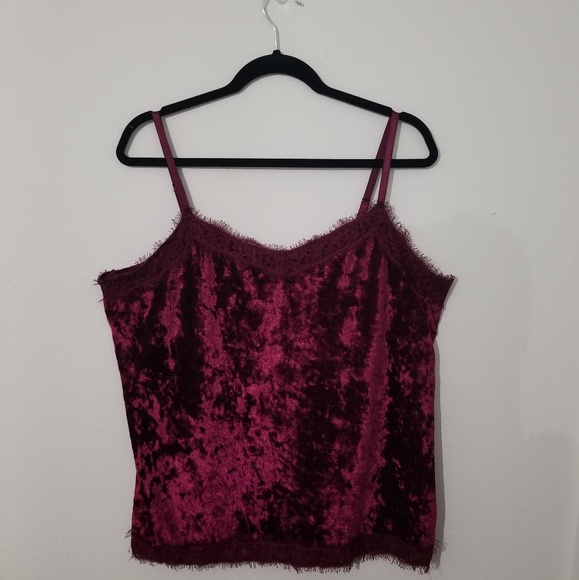 No Boundaries Tops - Velvet Frayed Maroon Camisole